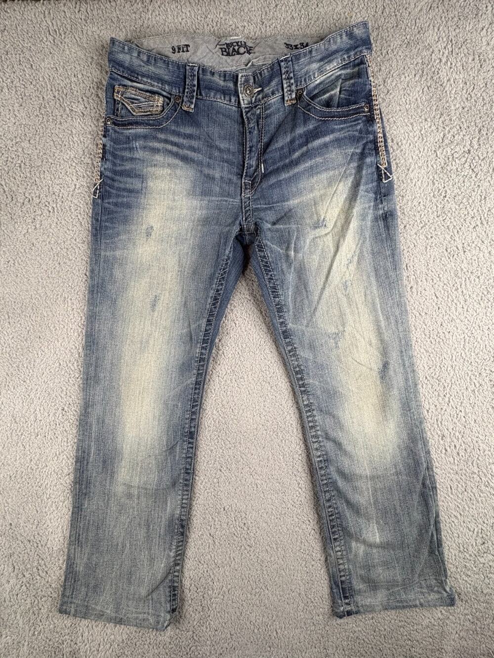 Buckle Black Straight Leg Jeans Men's Size 33x34 Blue Denim 5-Pockets Style